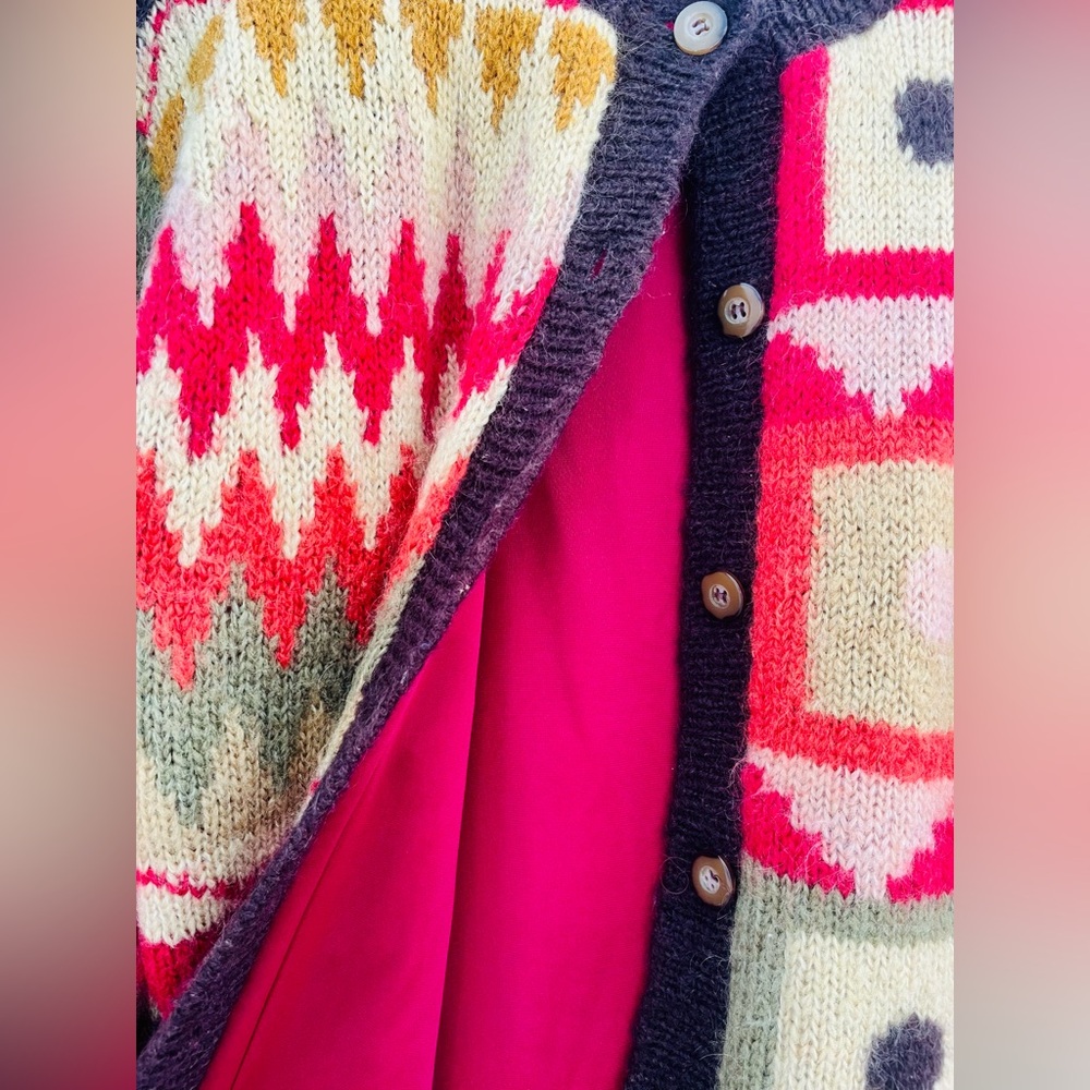 Vintage Pink and Cream Patterned Cardigan - Picture 2 of 6